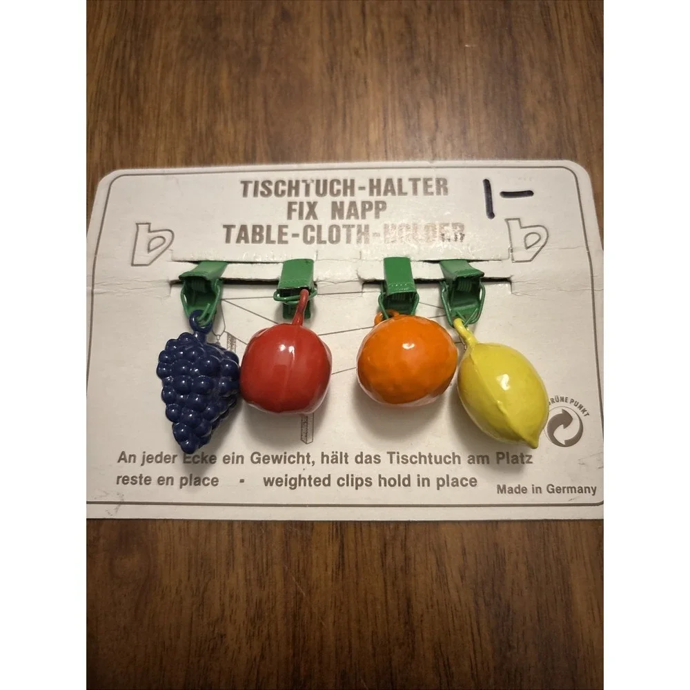 German TABLECLOTH‎ WEIGHTS Clip-on Tischtuch Halter Grapes, Apple, Orange, Lemon
